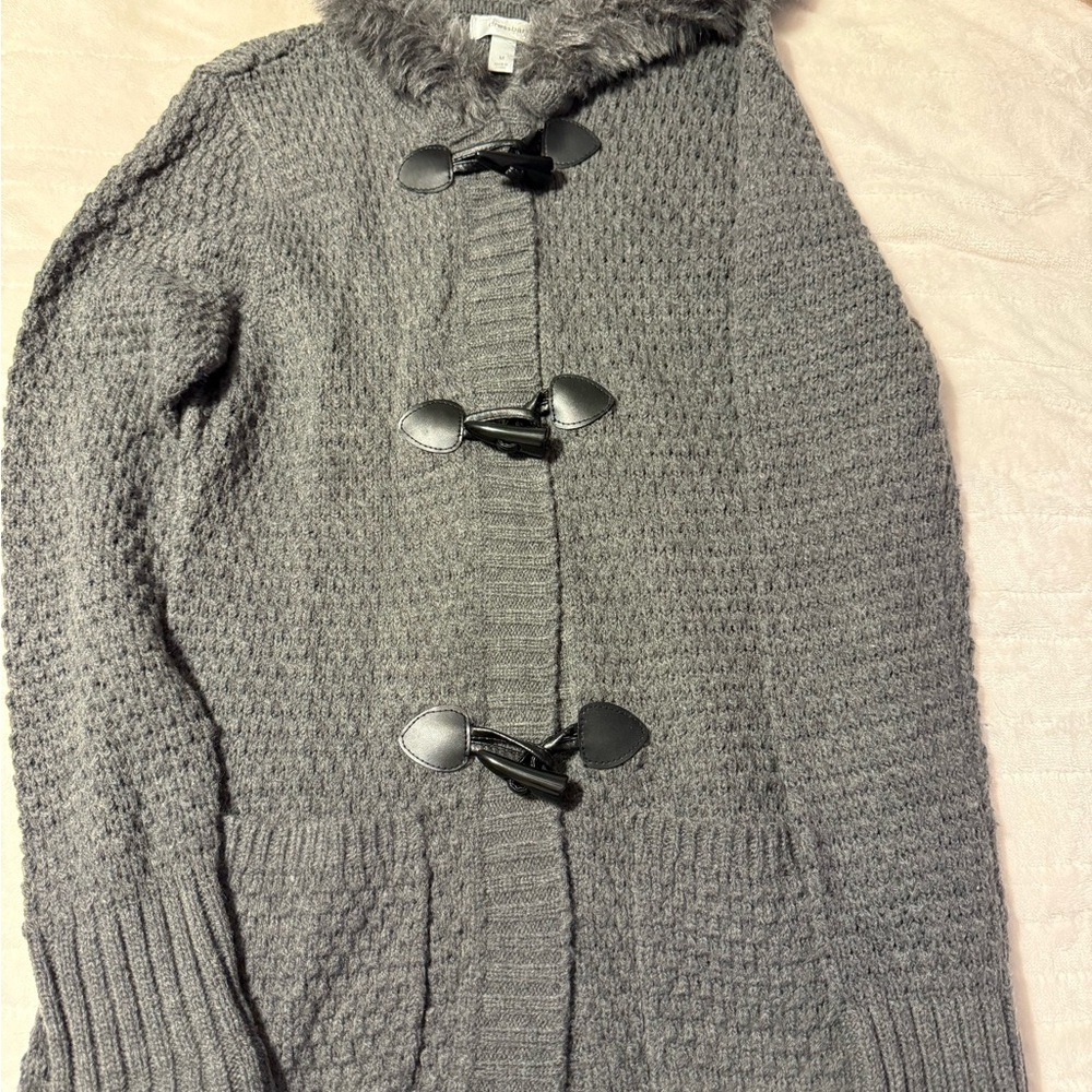 dressbarn Charcoal Knit Cardigan with Toggle Closures